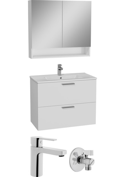 Mia 66188 Banyo Dolabı Seti Çekmeceli 80 cm Parlak Beyaz