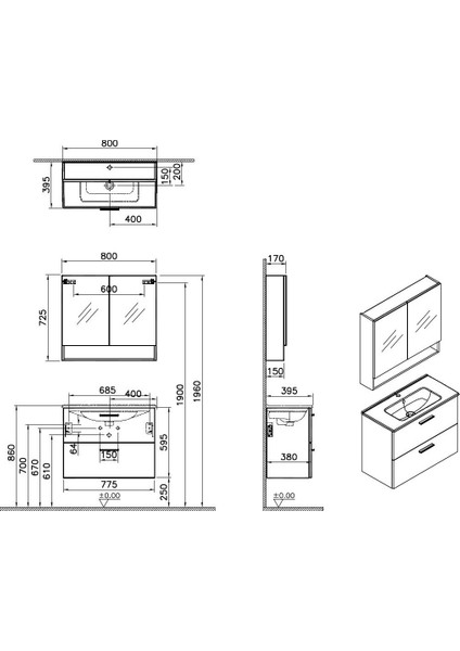 Mia 66188 Banyo Dolabı Seti Çekmeceli 80 cm Parlak Beyaz fiyatları
