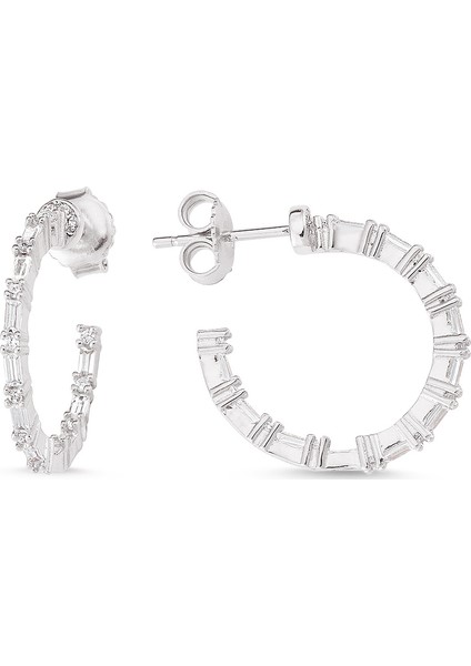 Gümüş Bagetli İğneli Halka Küpe