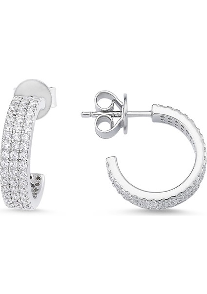 Gümüş Üç Sıra Taşlı Halka Küpe