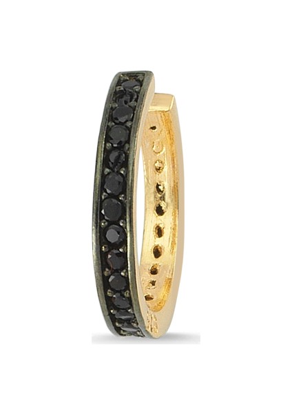 Gümüş Siyah Taşlı Altın Kaplama Halka Kıkırdak Küpe