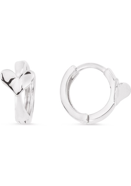 Gümüş Kalpli Mini Halka Küpe