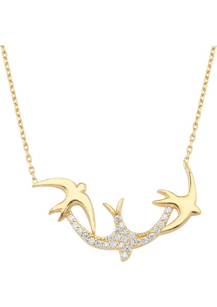 Gümüş Altın Kaplamalı Kırlangıçlar Kolye