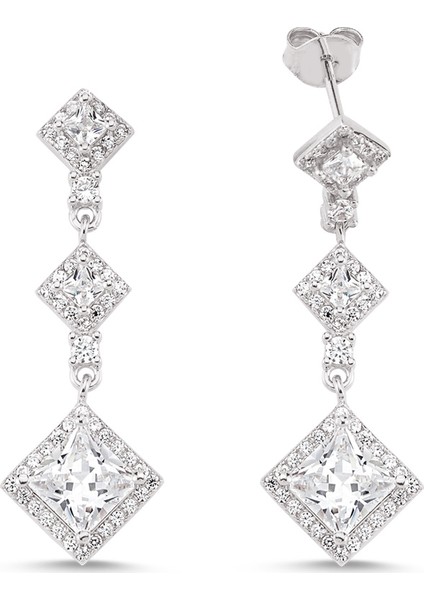 Gümüş Kare Taşlı Küpe