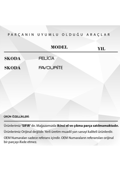 Skoda Felicia,favourite Için Pedal Lastiği