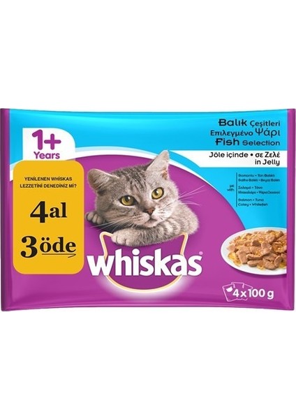 Konserve Kedi Mamasi Balikli Çeşitler Pouch Multipack 4X100 gr x 6 Paket