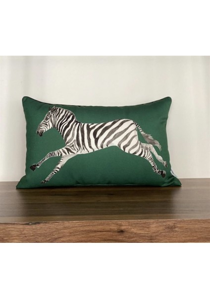 E712 Yeşil Zemin ZEBRA-3050 Kırlent Kılıfı