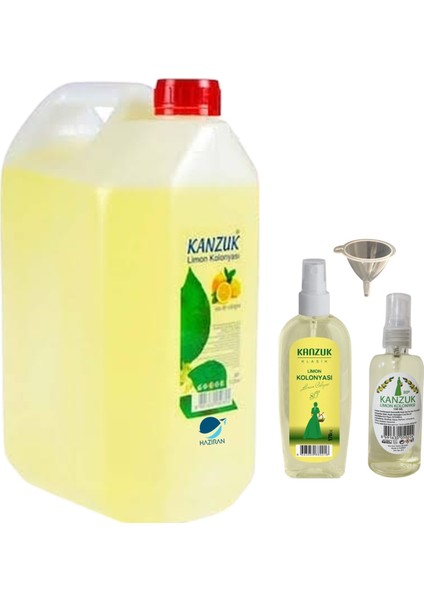 Limon Kolonyası 80 Derece 5 lt + Kanzuk Sprey Kolonya 170 ml + Kanzuk Kolonya 100 ml + Dolum Hunisi
