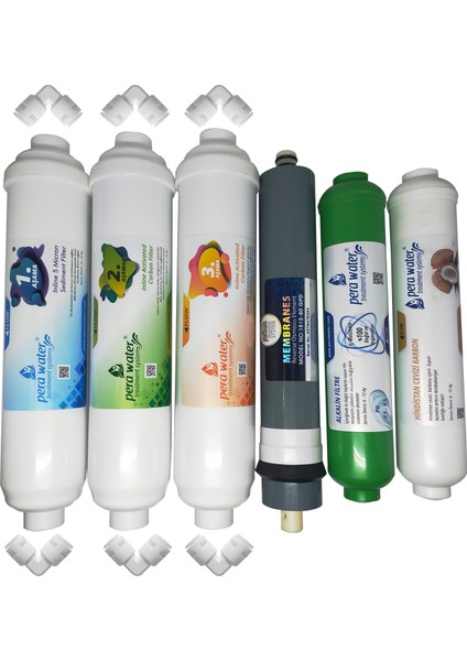 Kapalı Kasa Su Arıtma Cihazlarına Uygun Platinium 80 Gpd Inline 6 Li Alkali Filtre Seti
