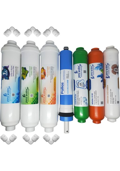 Kapalı Kasa Su Arıtma Cihazlarına Uygun Pallas 80 Gpd 7 Li Alkali + Mineral Filtre Seti