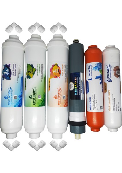 Kapalı Kasa Su Arıtma Cihazlarına Uygun Platinium 80 Gpd Inline 6 Li Mineral Filtre Seti