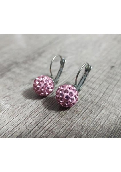 Şambala Model Swarovski Taşlı Pembe Sallantılı Küpe