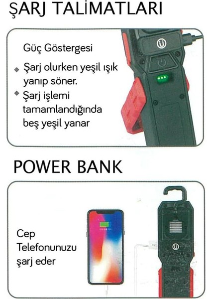 Şarjlı LED El Lambası 420 Lümen Power Bank 4400 Mah