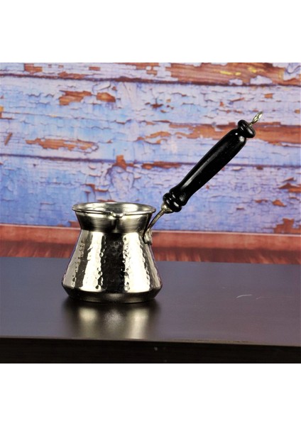 Bakır Cezve Ahşap Sap Kalın Dövme Nikelli Topak 500 ml