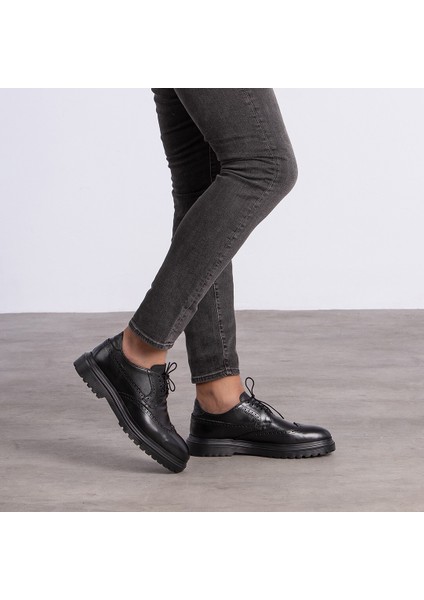 G008 Siyah Bağcıklı Oxford Eva Taban Deri Comfort Anatomik Günlük Erkek Ayakkabı