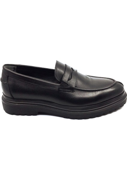 G051 Siyah Loafer Kolej Eva Taban Deri Comfort Anatomik Günlük Erkek Ayakkabı