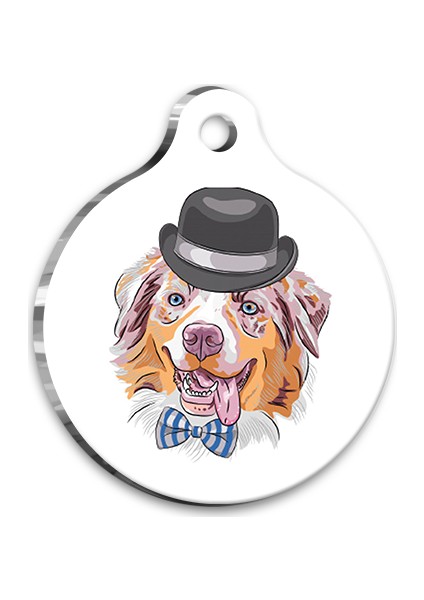 Illüstrasyon Australian Shepherd Yuvarlak Köpek Künyesi Large 3,8 cm