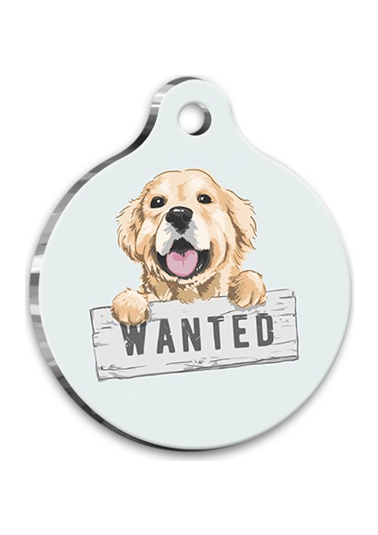 Illüstrasyon Golden Retriever 3 Yuvarlak Köpek Künyesi Medium 3 cm