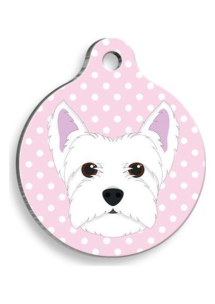 Pembe Puantiyeli Batı Highland Beyaz Terrier Yuvarlak Köpek Künyesi Medium: 3 Cm.