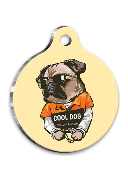 Illüstrasyon Pug Yuvarlak Köpek Künyesi Medium 3 cm