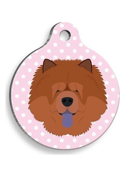 Pembe Puantiyeli Çov-Çov Yuvarlak Köpek Künyesi Medium: 3 Cm.