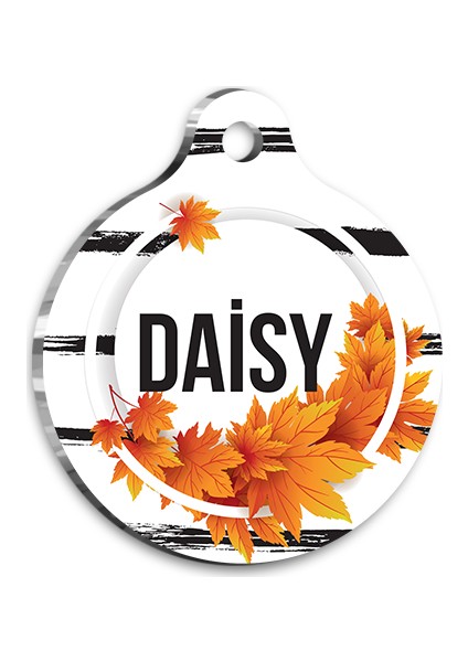 Sonbahar Yapraklı Siyah Çizgili Kedi Köpek Künyesi Medium 3 cm