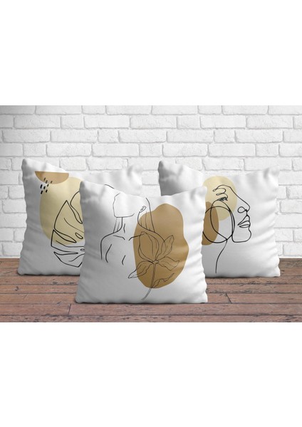 Minimal Çizim Üçlü Yastık Kılıf Seti