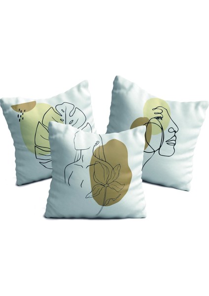 Minimal Çizim Üçlü Yastık Kılıf Seti fiyatları