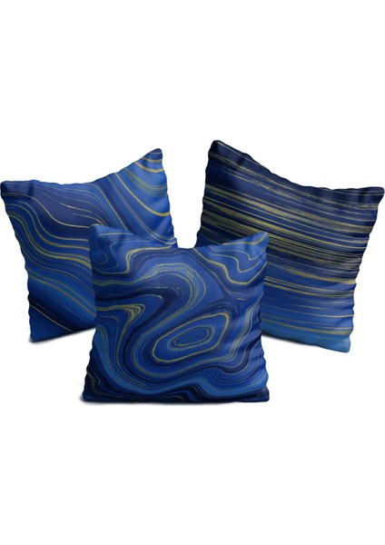Lacivert Desenli Üçlü Yastık Kılıf Seti fiyatları