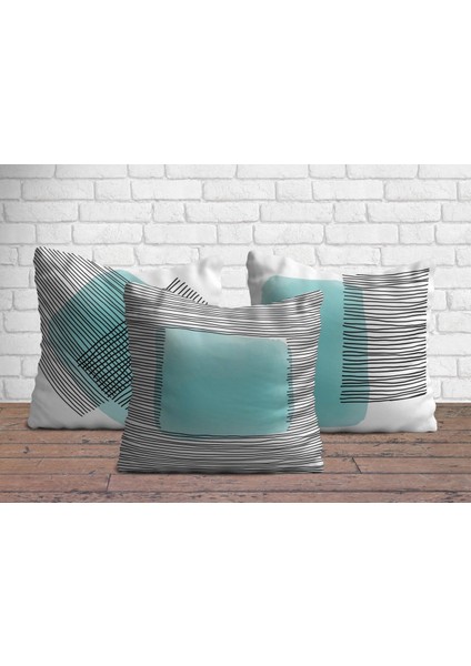 Alban Home Turkuaz Desenli Üçlü Yastık Kılıfı Seti