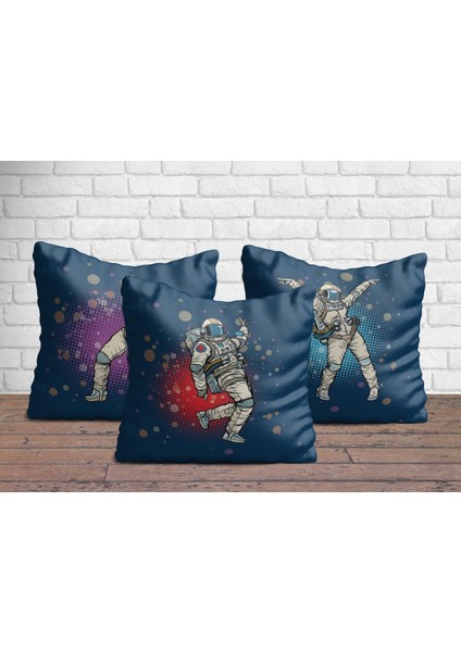 Dans Eden Astronotlar Üçlü Yastık Kılıfı Seti