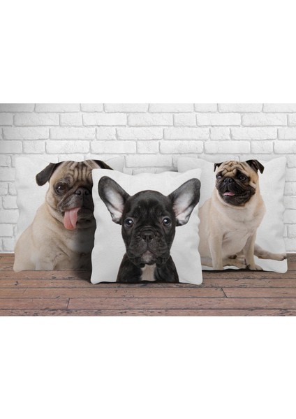 Köpek Figürlü Üçlü Yastık Kılıfı Seti