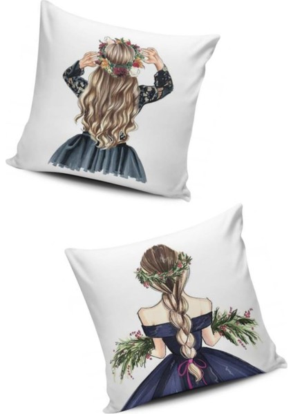 Kırlentdünyası Kırlent Dünyası Fashion Kızları 2 Li Kombinli Kırlent Kılıfı