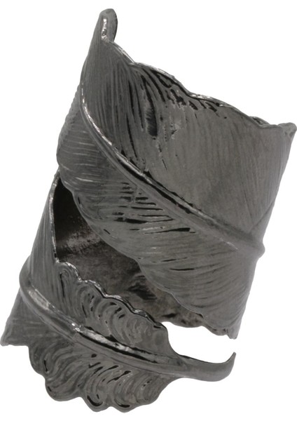 Kadın Antrasit Lak Kaplama Ayarlanabilir Dolama Formlu Yaprak Stilizesi Yüzük