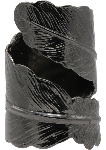 Kadın Antrasit Lak Kaplama Ayarlanabilir Dolama Formlu Yaprak Stilizesi Yüzük indirimleri