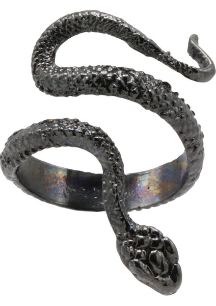 Kadın Antrasit Lak Kaplama Ayarlanabilir Dolama Formlu Ince Yılan Yüzük