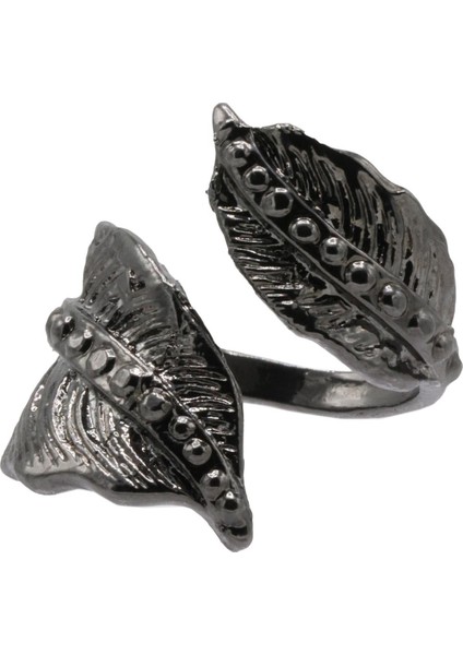 Kadın Antrasit Lak Kaplama Ayarlanabilir Yaprak Stilizesi Yüzük