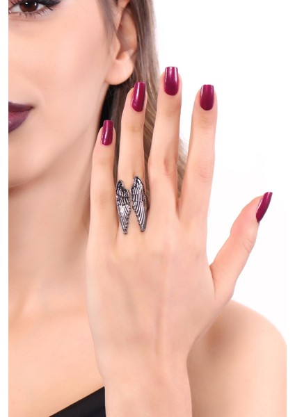 Kadın Antrasit Lak Kaplama Ayarlanabilir Melek Kanadı Yüzük fiyatları