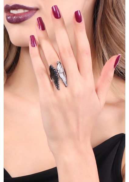 Kadın Antrasit Lak Kaplama Ayarlanabilir Melek Kanadı Yüzük fırsatları