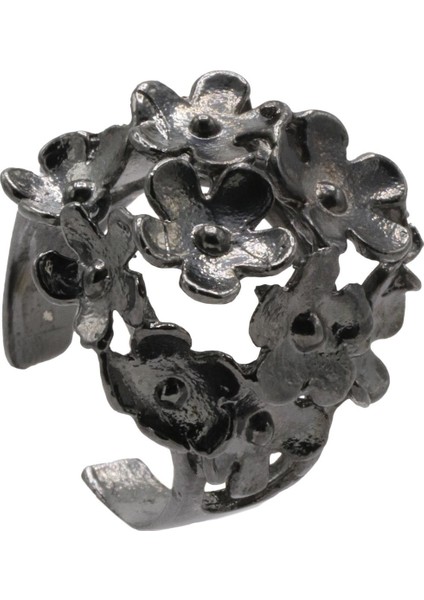 Kadın Antrasit Lak Kaplama Ayarlanabilir Kırçiçeği Yüzük