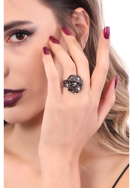 Kadın Antrasit Lak Kaplama Ayarlanabilir Kırçiçeği Yüzük fiyatları