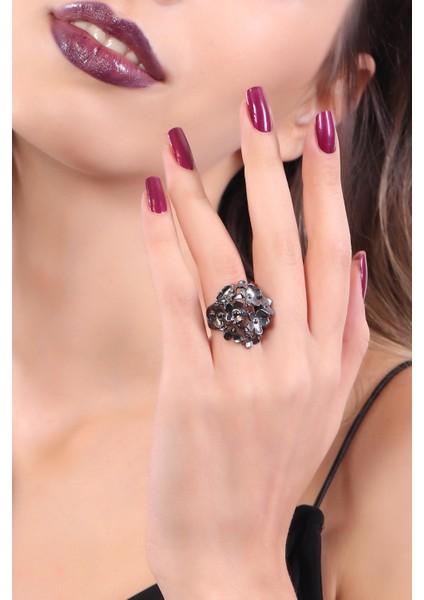 Kadın Antrasit Lak Kaplama Ayarlanabilir Kırçiçeği Yüzük fırsatları