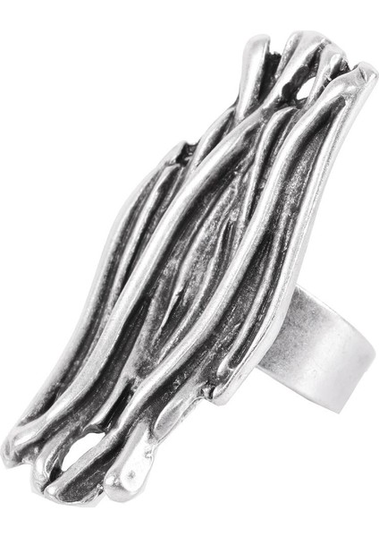 Kadın Antik Gümüş Kaplama Ayarlanabilir Yaprak Stilizesi Yüzük