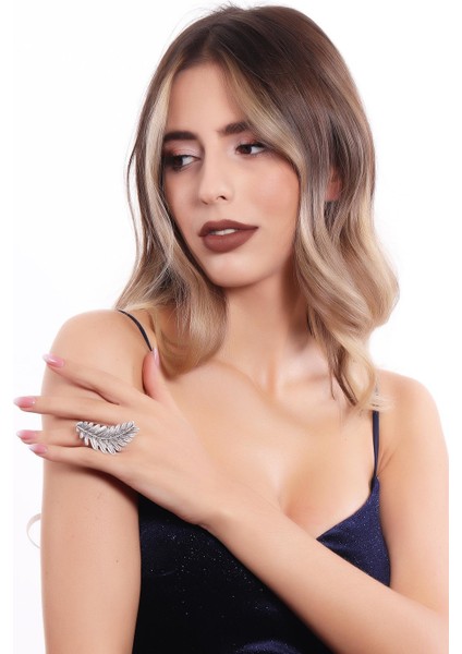 Kadın Antik Gümüş Kaplama Ayarlanabilir Yaprak Stilizesi Yüzük modelleri