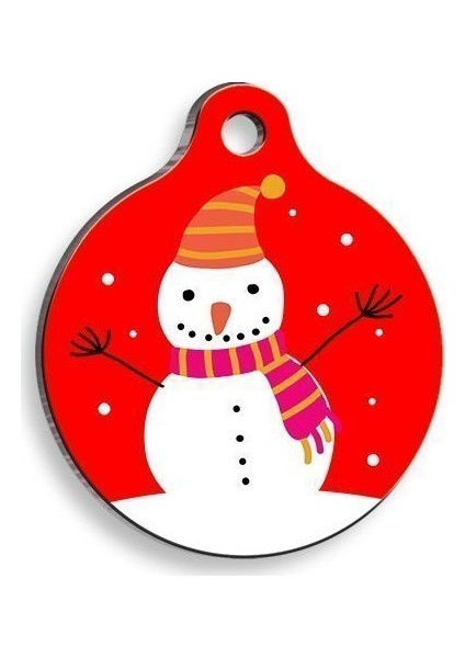 Christmas Serisi Snowman Yuvarlak Kedi ve Köpek Künyesi Medium: 3 Cm.