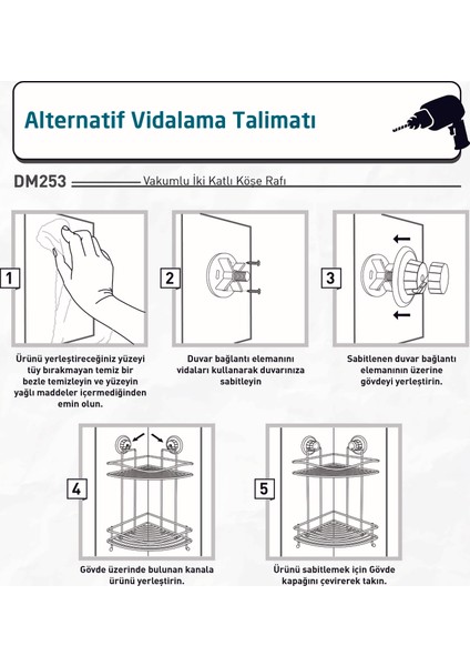 Vakumlu 2 Katlı Banyo Köşe Rafı Krom DM253