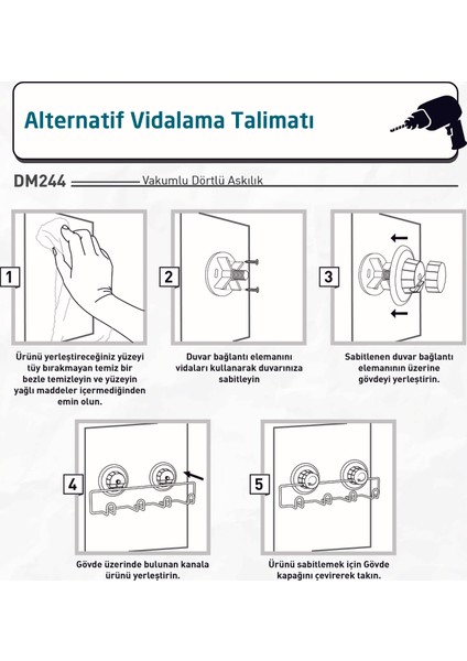 Vakumlu 4'lü Banyo Mutfak Vestiyer Askısı Krom DM244