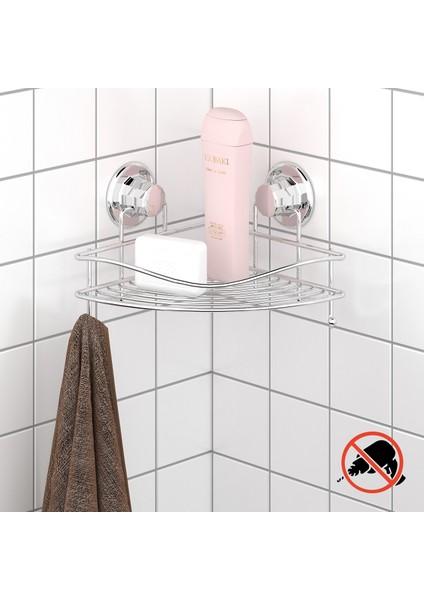 Vakumlu Tek Katlı Banyo Köşe Rafı Krom DM250