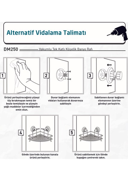 Vakumlu Tek Katlı Banyo Köşe Rafı Krom DM250