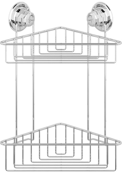 Vakumlu 2 Katlı Banyo Köşe Rafı Krom DM257
